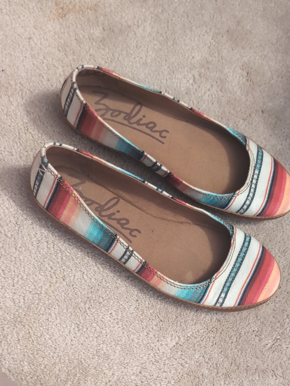 Zodiac Striped Canvas Ballet Flats in Turquoise, Coral & Cream